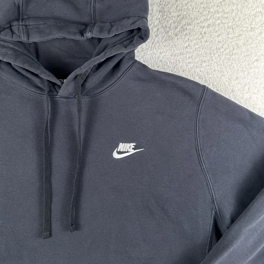 Nike Hoodie Mens Small Black Club Fleece Pullover Sweatshirt Swoosh Logo